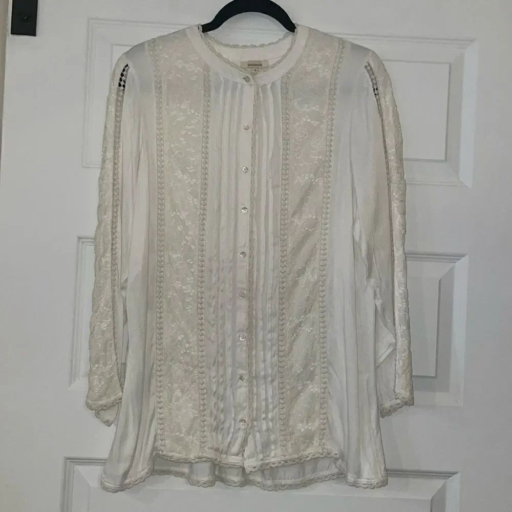 Sundance Boho Cream Lace Button Down Blouse